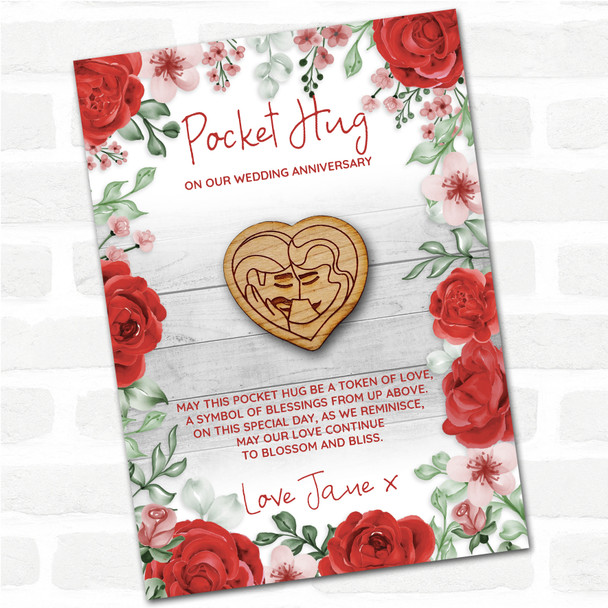 Couples Faces Embracing Roses Wedding Anniversary Personalised Gift Pocket Hug