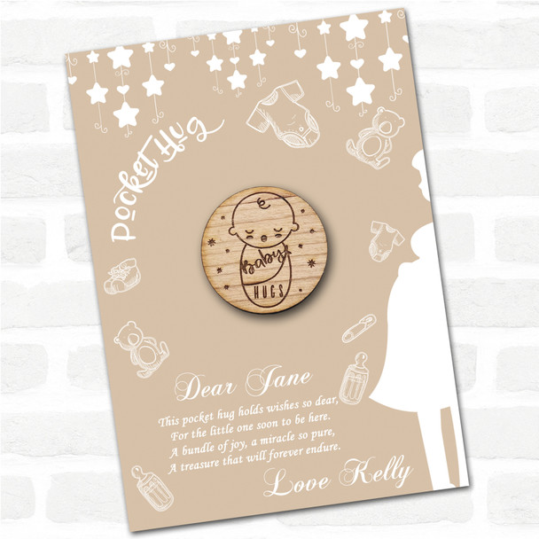 Sleeping Baby and Stars Neutral Baby Shower Personalised Gift Pocket Hug