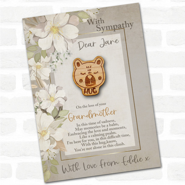 Sleepy Bear Sympathy Sorry For Your Loss Personalised Gift Pocket Hug