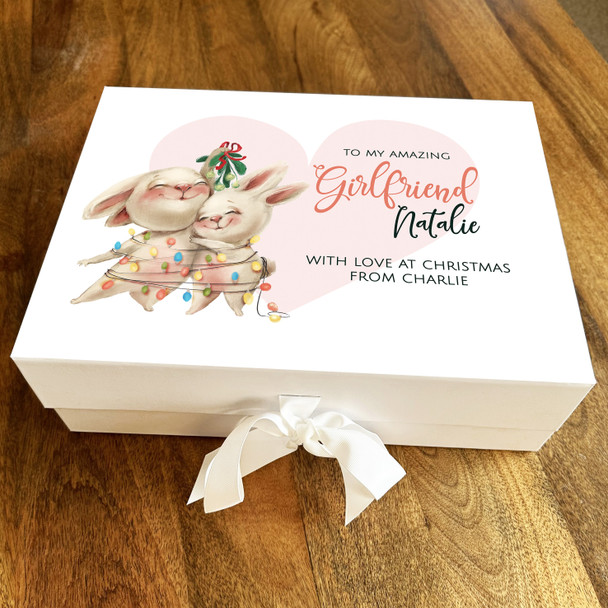 Girlfriend Christmas Bunnies Pink Heart Romantic Festive Personalised Gift Box