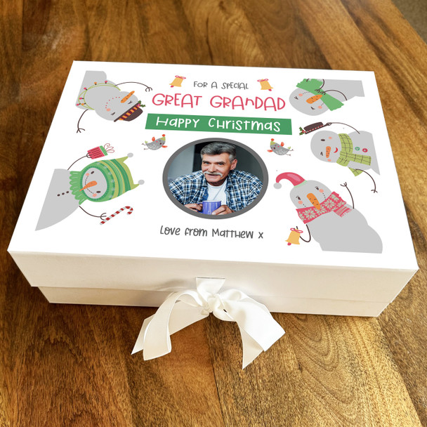 Great Grandad Snowmen Photo Happy Christmas Personalised Xmas Hamper Gift Box