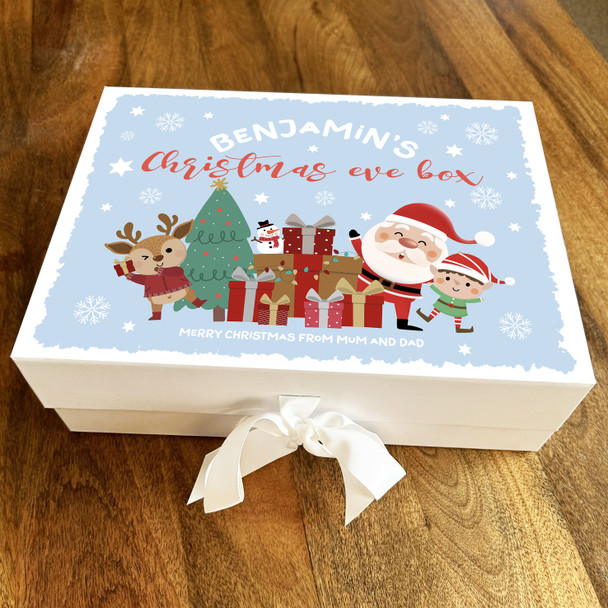 Happy Santa Claus With Presents Elves Christmas Eve Box Personalised Gift Box
