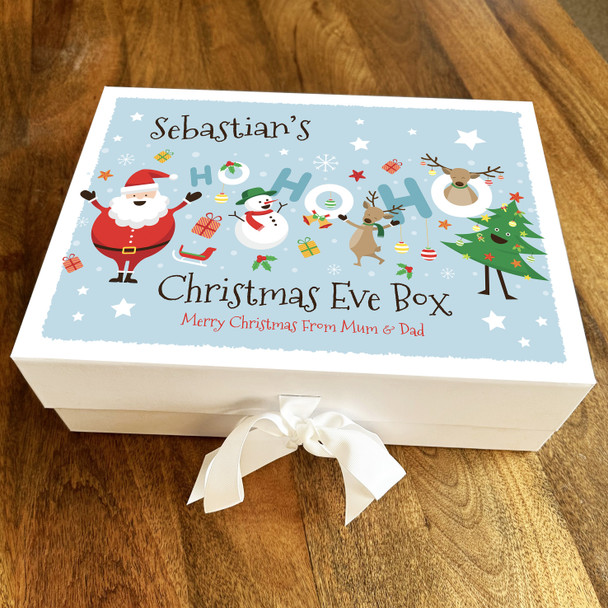 Ho Ho Ho Santa Claus Baby Blue & Stars Christmas Eve Box Personalised Gift Box