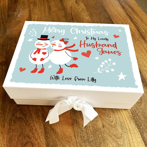 Husband Merry Christmas Romantic Snowman Couple Personalised Hamper Gift Box