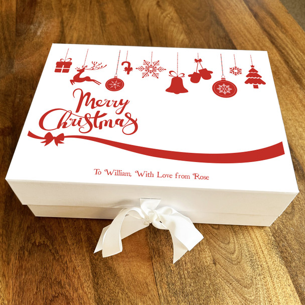 Merry Christmas Decorations Red & White Classic Festive Personalised Gift Box