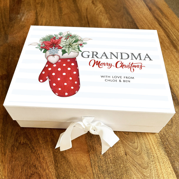 Merry Christmas Grandma Floral Winter Mitten Personalised Xmas Hamper Gift Box