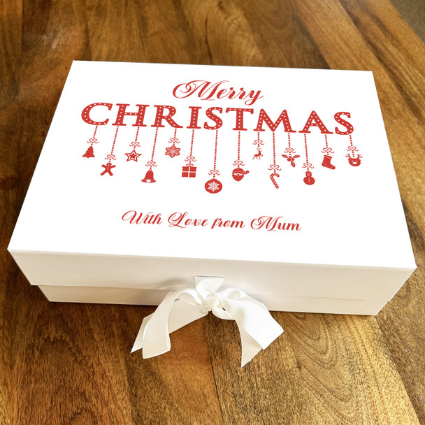Merry Christmas Hanging Decorations Classic Red & White Personalised Gift Box