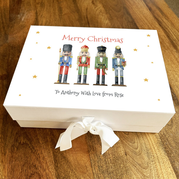 Merry Christmas Watercolour Nutcracker Soldiers Stars Personalised Gift Box