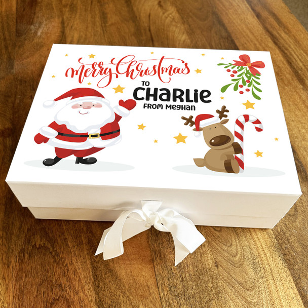 Mistletoe Santa Claus Cartoon Merry Christmas Personalised Xmas Hamper Gift Box