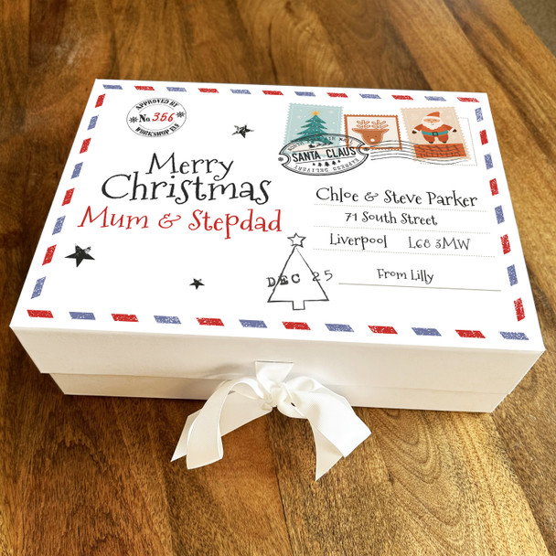Mum & Stepdad Christmas North Pole Air Mail Personalised Xmas Hamper Gift Box