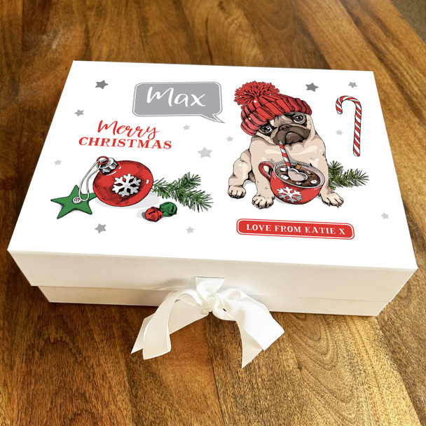 Pug Merry Christmas Hot Chocolate Dog Personalised Xmas Hamper Gift Box