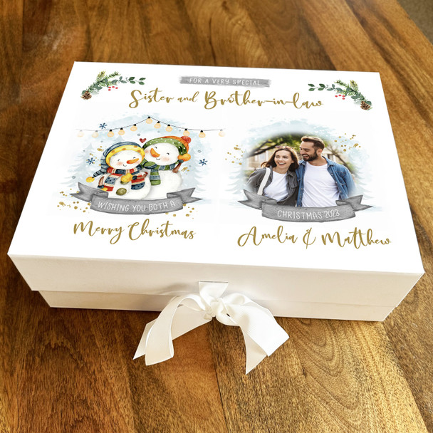 Sister And Brother-in-law Christmas Photo Snowman Personalised Hamper Gift Box