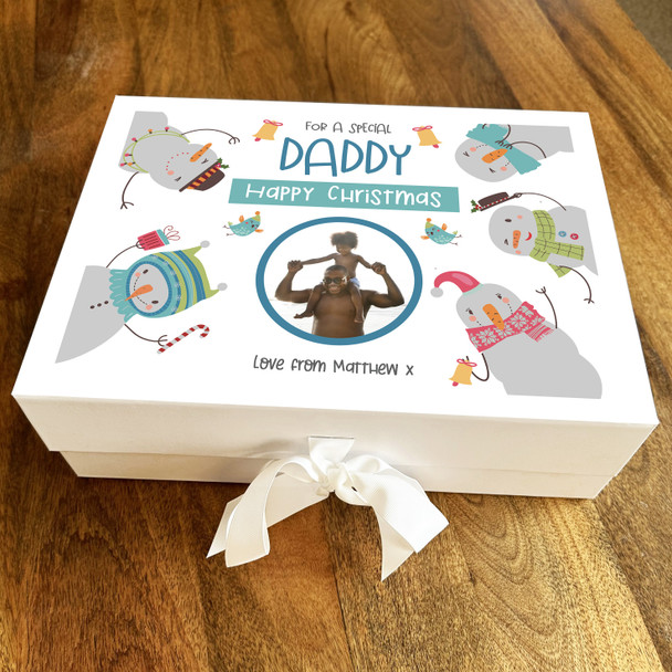 Special Daddy Snowmen Photo Happy Christmas Personalised Xmas Hamper Gift Box