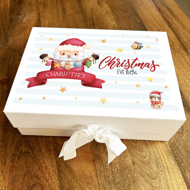Watercolour Santa Claus Stars Christmas Eve Box Personalised Hamper Gift Box