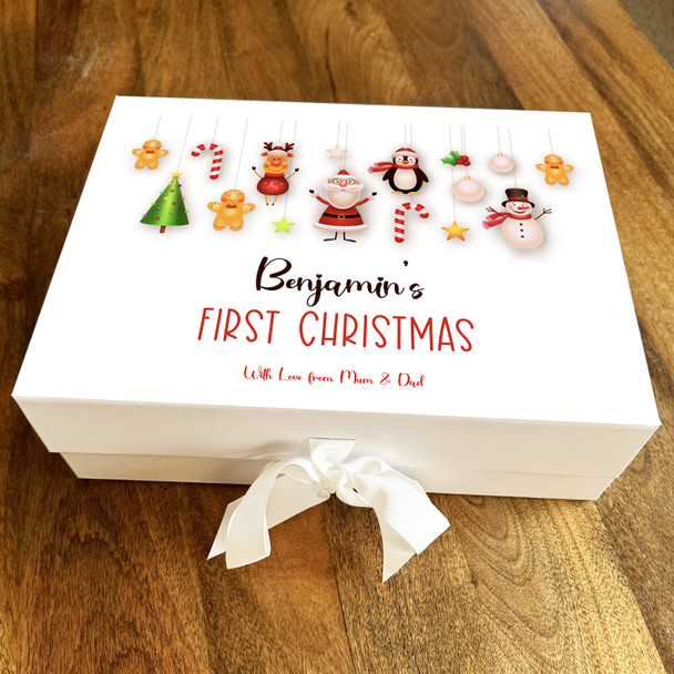 Babies 1st Christmas Hanging Decorations Festive Ornaments Personalised Gift Box