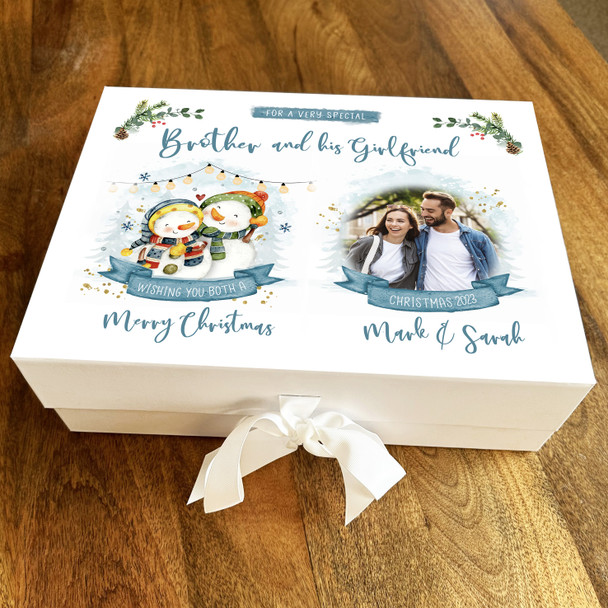 Brother & His Girlfriend Christmas Photo Snowman Personalised Hamper Gift Box