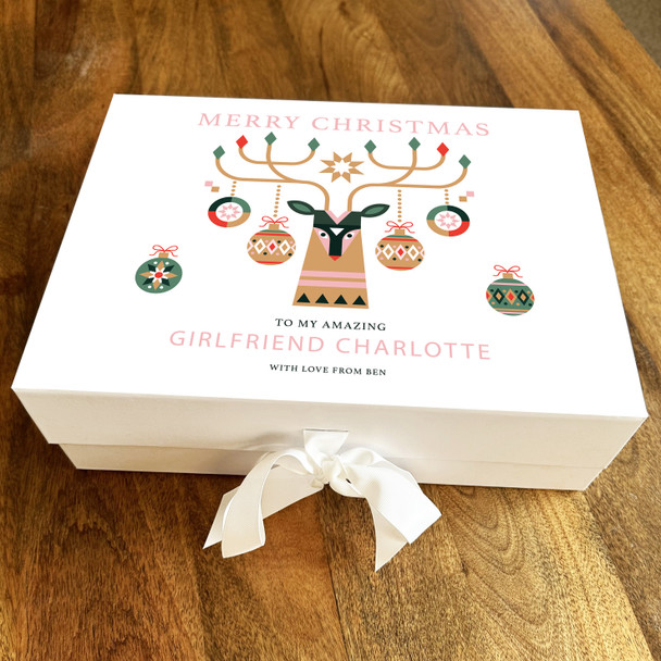 Amazing Girlfriend Merry Christmas Reindeer Baubles Personalised Hamper Gift Box