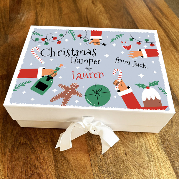 Christmas Lights Festive Icons Border Bright Hamper Personalised Hamper Gift Box