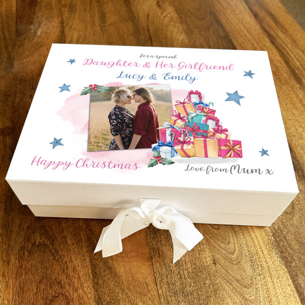 Daughter & Her Girlfriend Christmas Pink Gifts Photo Personalised Gift Box