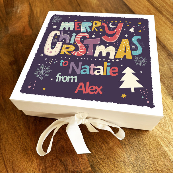 Merry Christmas Bright Colourful Letters Trees & Stars Personalised Gift Box