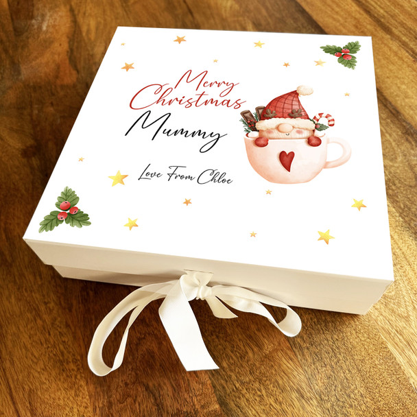 Merry Christmas Mum Gnome Mug Stars Holly Personalised Square Hamper Gift Box