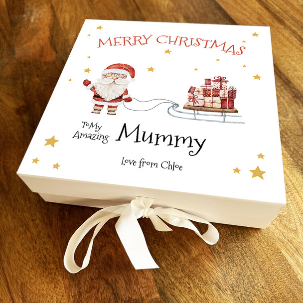Merry Christmas Mummy Santa Claus With Presents Personalised Square Gift Box