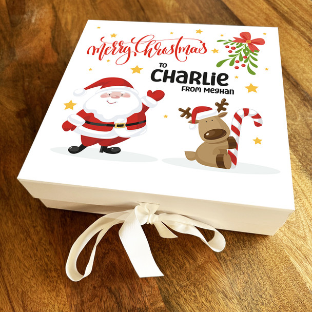 Mistletoe Santa Claus Reindeer Merry Christmas Stars Personalised Gift Box