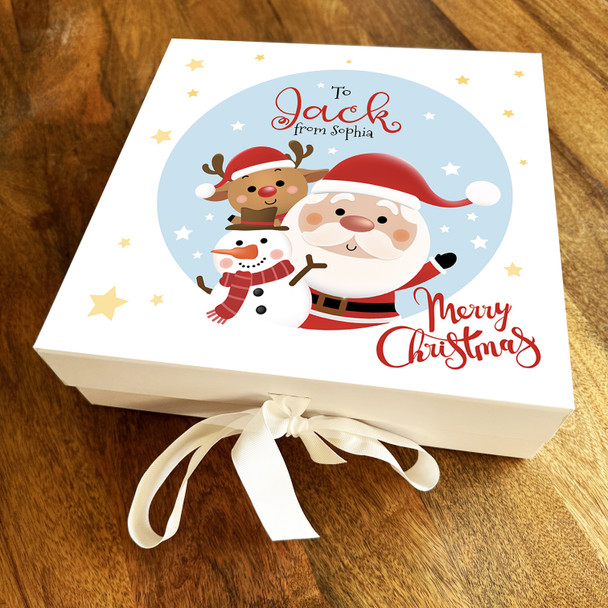 Santa Claus With Reindeer And Snowman Merry Christmas Personalised Gift Box