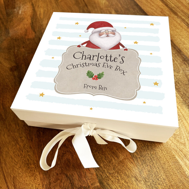 Watercolour Cute Santa Claus Stars Christmas Eve Box Personalised Gift Box