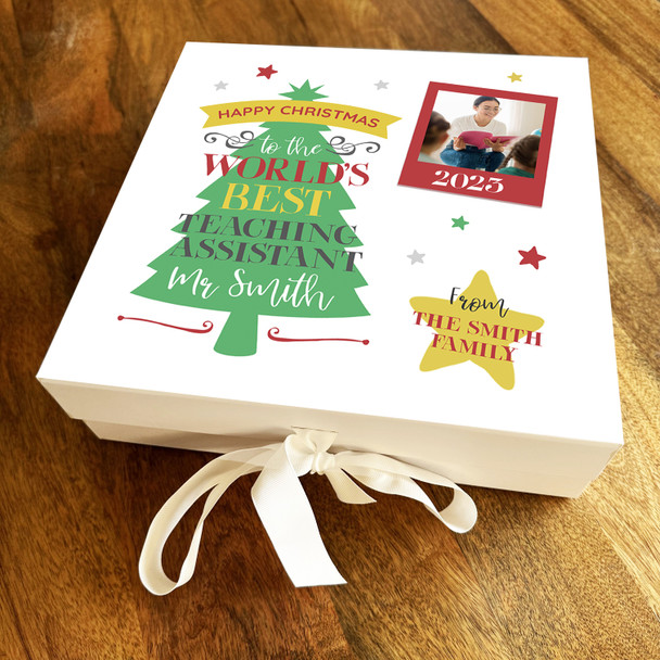 World's Best Teaching Assistant Christmas Tree Photo Personalised Gift Box