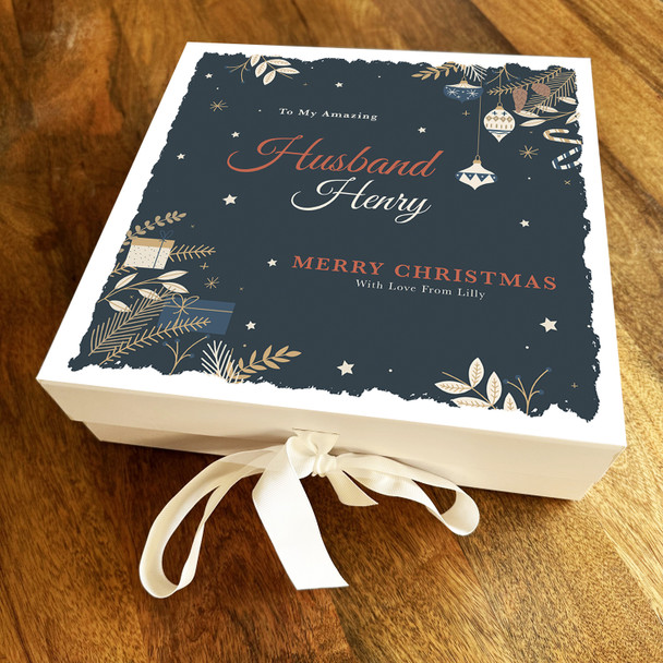 Amazing Husband Christmas Decoration Navy & Neutrals Personalised Gift Box