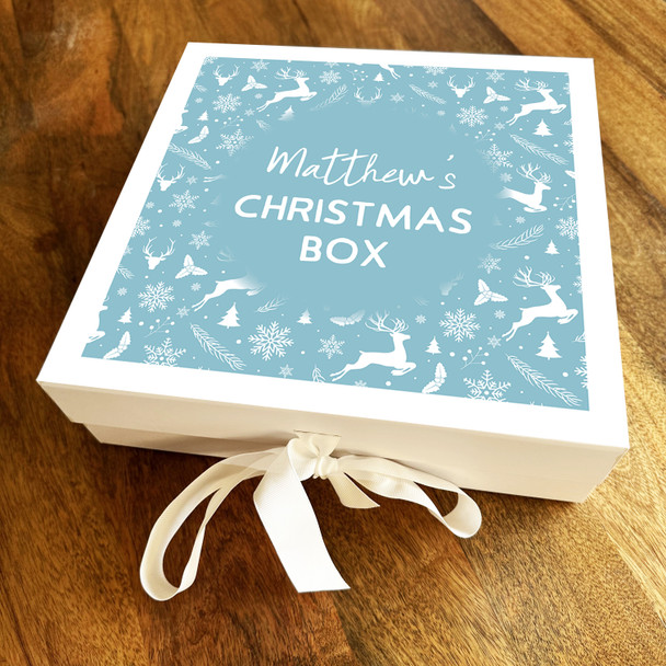 Blue Pattern Winter Decor Christmas Box Personalised Xmas Square Hamper Gift Box