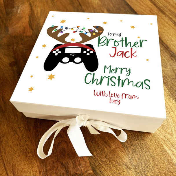 Brother Merry Christmas Game Pad Stars Personalised Xmas Square Hamper Gift Box