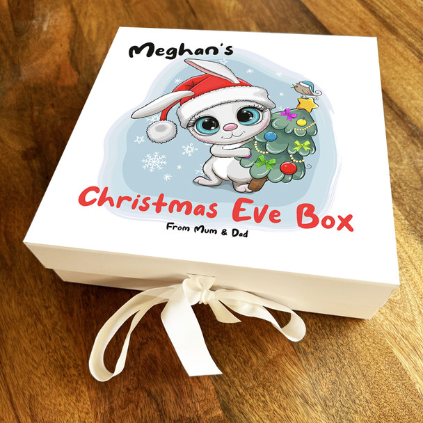 Christmas Eve Box Cute Bunny Tree Festive Decor Personalised Square Gift Box
