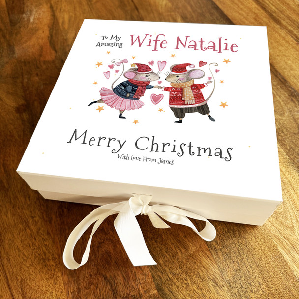 Amazing Wife Merry Christmas Branch Mice Romantic Personalised Square Gift Box