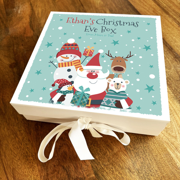 Happy Santa Claus & Characters Christmas Eve Box Personalised Square Gift Box