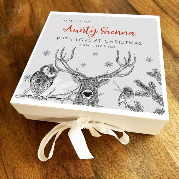 Lovely Aunty Christmas Forest Animals Grey Winter Personalised Square Gift Box