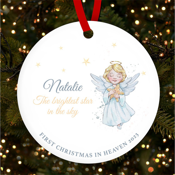 First In Heaven Little Pastel Angel With A Star Custom Christmas Tree Decoration