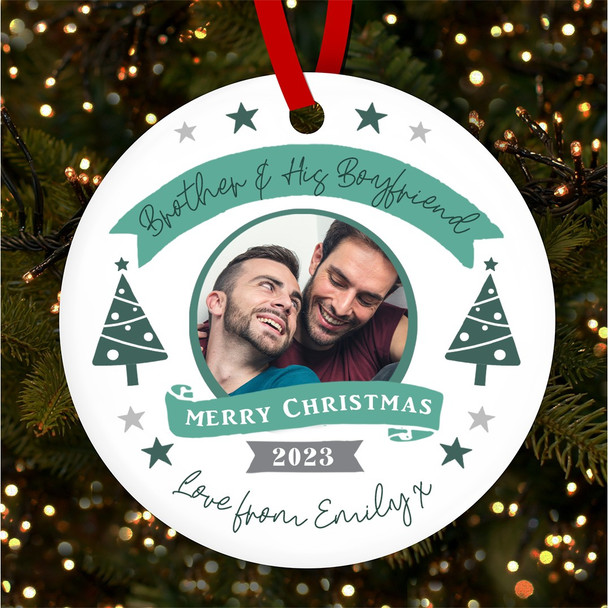 Brother His Boyfriend Teal Photo Trees Custom Christmas Tree Ornament Decoration