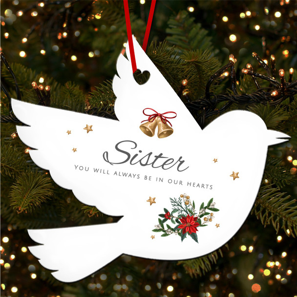 Sister Memorial Winter Red Stars Personalised Christmas Tree Ornament Decoration