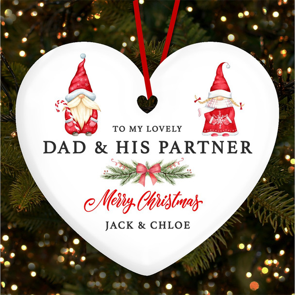 Dad & His Partner Pair Of Gnomes Personalised Christmas Tree Ornament Decoration