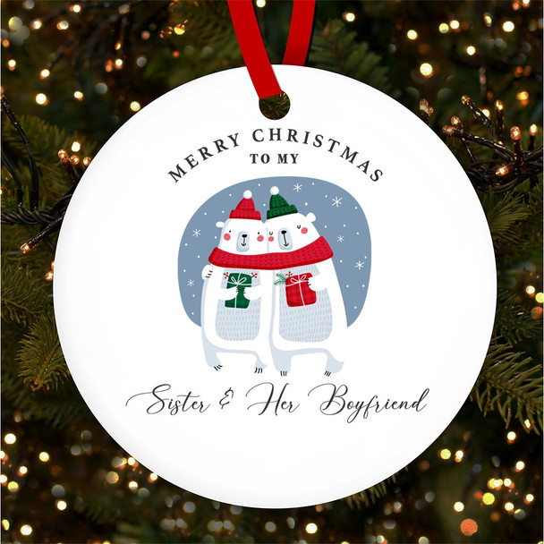 Sister Her Boyfriend Polar Bears Couple Custom Christmas Tree Bauble Decoration