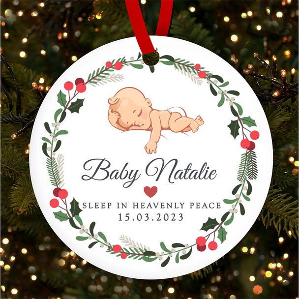 Baby Memorial Sleeping Baby Boy Personalised Christmas Tree Ornament Decoration