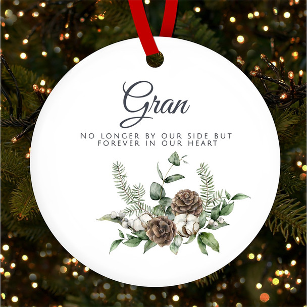 Gran Memorial Pine White Floral Personalised Christmas Tree Ornament Decoration