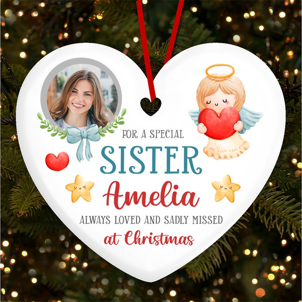 Special Sister Memorial Angel Photo Custom Christmas Tree Ornament Decoration