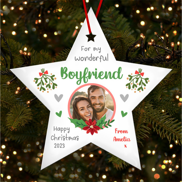 Wonderful Boyfriend Mistletoe Photo Custom Christmas Tree Ornament Decoration