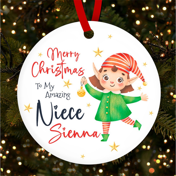 Bright Elf Girl Amazing Niece Personalised Christmas Tree Ornament Decoration