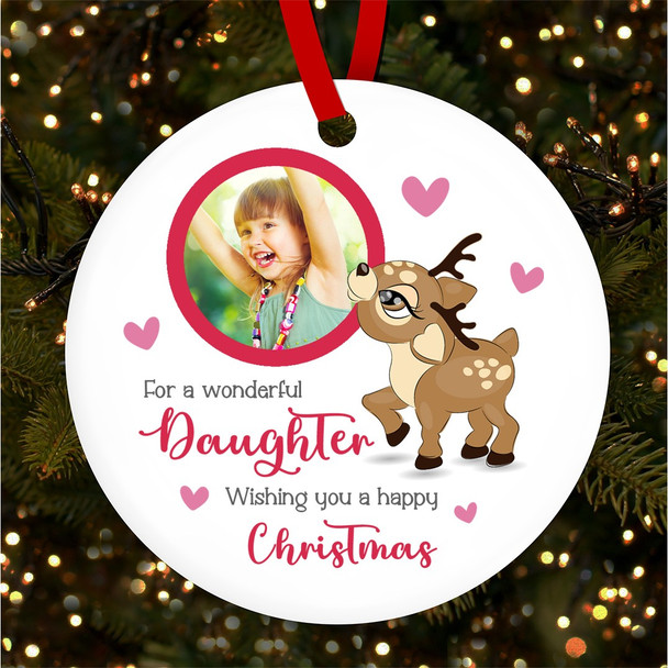 Wonderful Daughter Deer Photo Personalised Christmas Tree Ornament Decoration