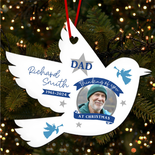 Dad Memorial Photo Blue Angel Personalised Christmas Tree Ornament Decoration