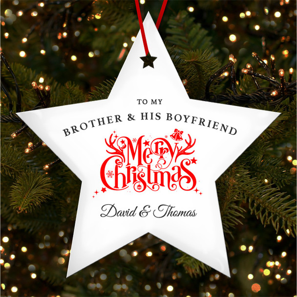 Brother & His Boyfriend Merry Personalised Christmas Tree Ornament Decoration